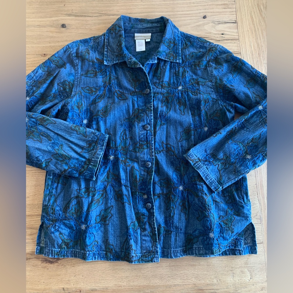 Coldwater‎ Creek Floral Embroidery Denim Blue Jacket Cotton Women’s M Preloved